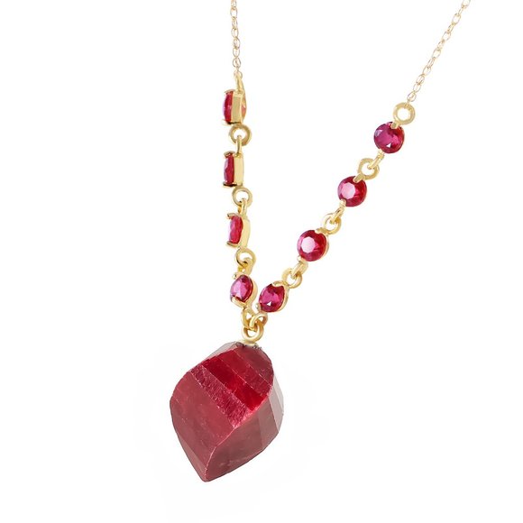 14K. GOLD NECKLACE WITH TWISTED BRIOLETTE RUBY - Picture 2 of 7